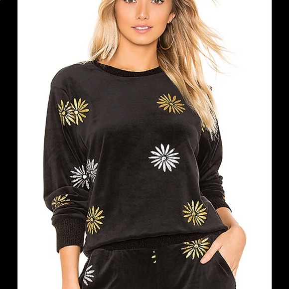 Splendid X Margherita Velutto Daisy Velour Crewneck  sweatshirt - Picture 1 of 6